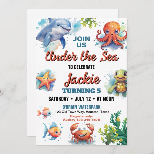 Invitation Sous l'invitation de la fête d'anniversaire de la  (Devant / Derrière)