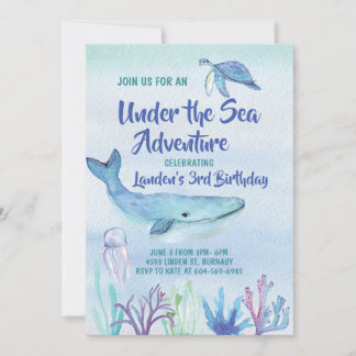 Invitation Sous l'invitation de l'anniversaire de enfant Sea