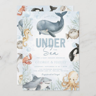 Invitation Sous l'invitation du Baby shower des baleines mari