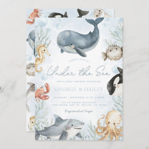 Invitation Sous l'invitation du Baby shower des baleines mari