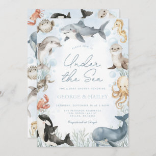 Invitation Sous l'invitation du Baby shower des baleines mari