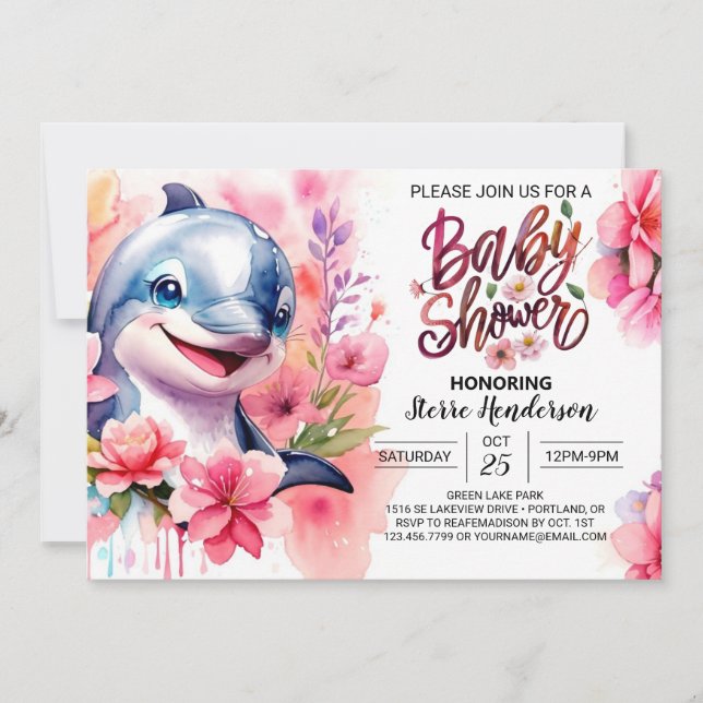 Invitation Sous l'invitation du Baby shower des dauphins de m (Devant)