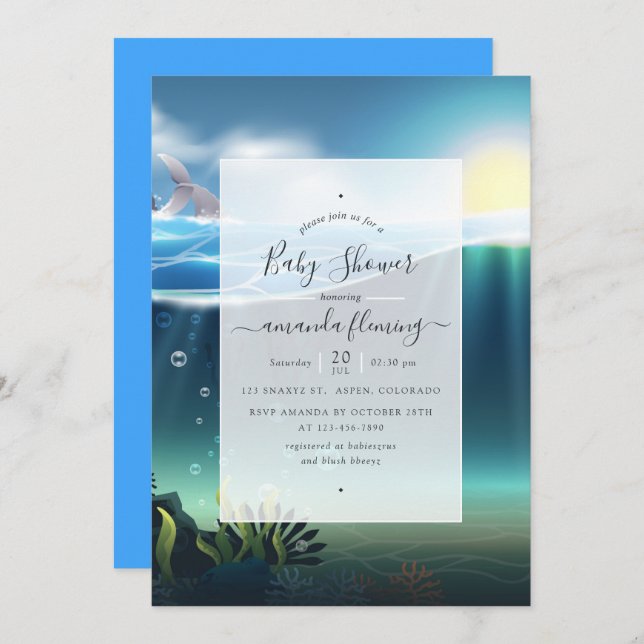 Invitation Sous l'invitation du Baby shower marin (Devant / Derrière)