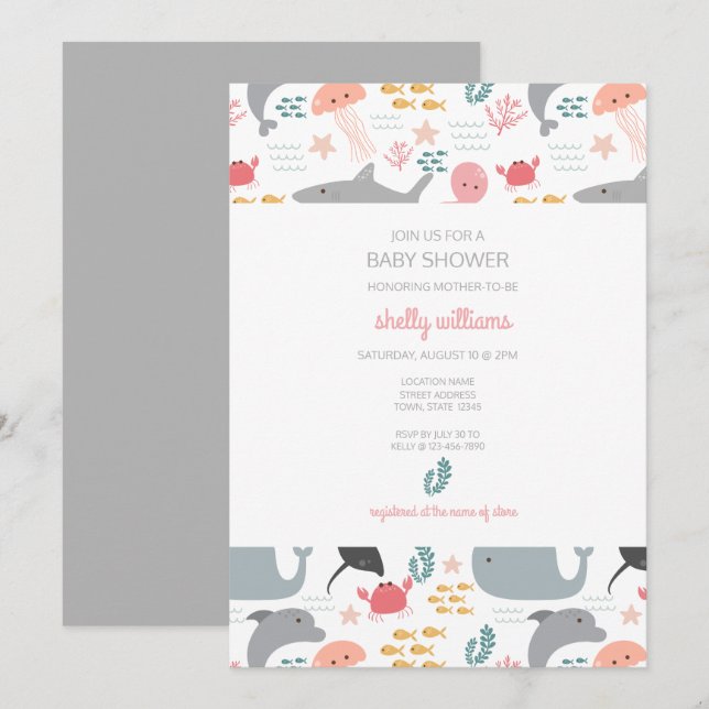 Invitation Sous l'invitation du Motif Sea Friends (Devant / Derrière)