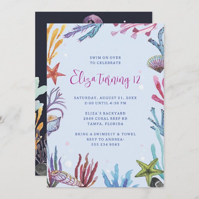 Invitation Sous l'invitation du Sea Coral Reef Party (Devant / Derrière)