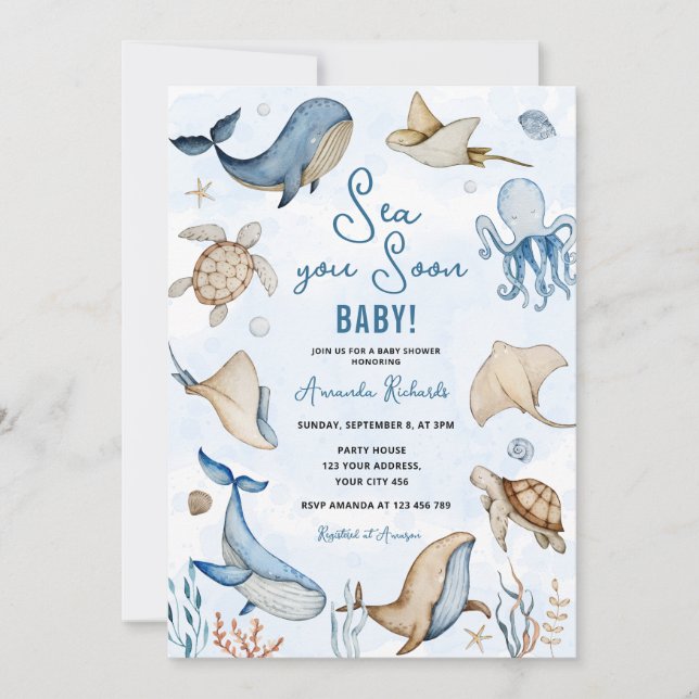Invitation Sous l'océan à bientôt Baby Shower (Devant)
