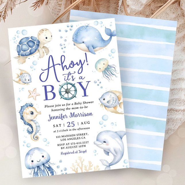 Invitation Sous l'océan Ahoy C'est un garçon Fête de bébé océ (Créateur téléchargé)