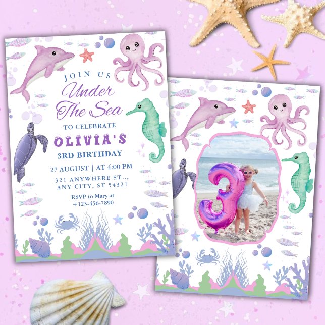 Invitation Sous l'Océan Animaux de Mer Mignons 3ème Anniversa (Créateur téléchargé)