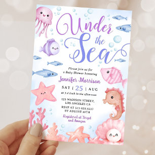 Invitation Sous l'océan Animaux marins Fille Baby Shower