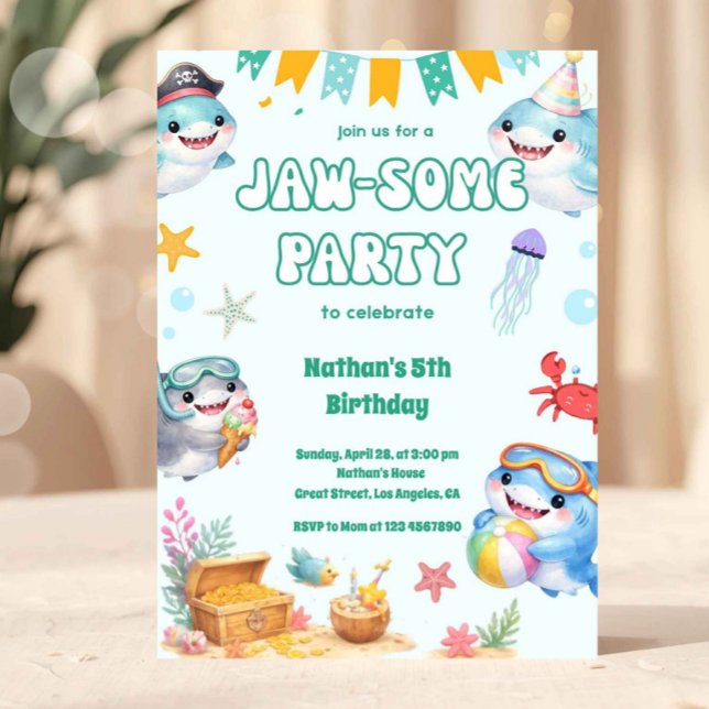 Invitation Sous l'Océan Anniversaire Garçon Requin Mignon (shark birthday invitation, under the sea invite, ocean birthday party, shark party invite, kids birt)