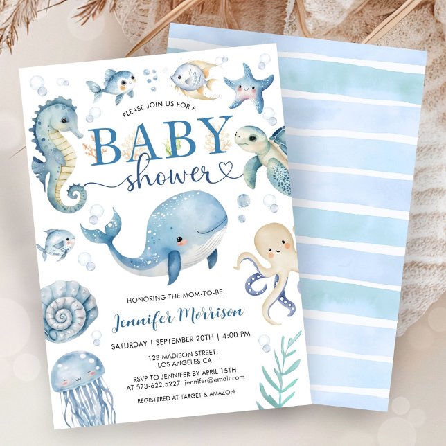 Invitation Sous l'océan Baby Shower Garçon Bleu Océan (Créateur téléchargé)