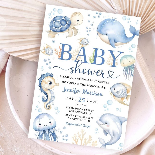 Invitation Sous l'océan Baby Shower Garçon Bleu Océan   (Créateur téléchargé)
