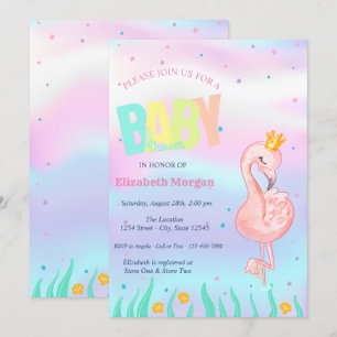 Invitation Sous l'océan, Baby Shower holographique flamant ro