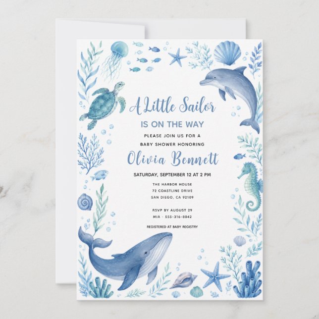 Invitation Sous l'Océan Baby Shower Petit Marin (Devant)