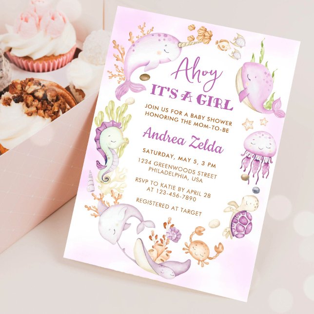 Invitation Sous l'océan Bleu Ohé C'est une fille Baby Shower (Créateur téléchargé)