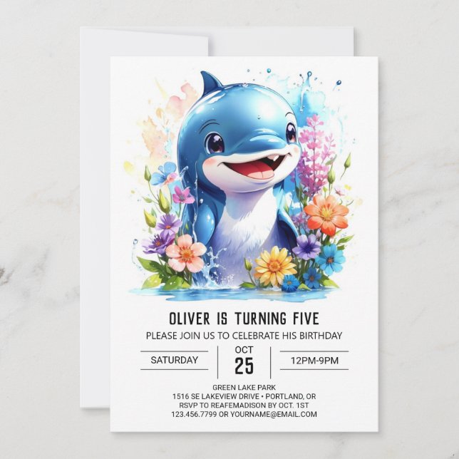 Invitation Sous l'Océan Délice de Dauphin Anniversaire (Devant)