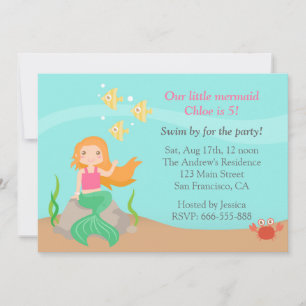Invitation Sous l'océan, Fête d'anniversaire de fille sirène 