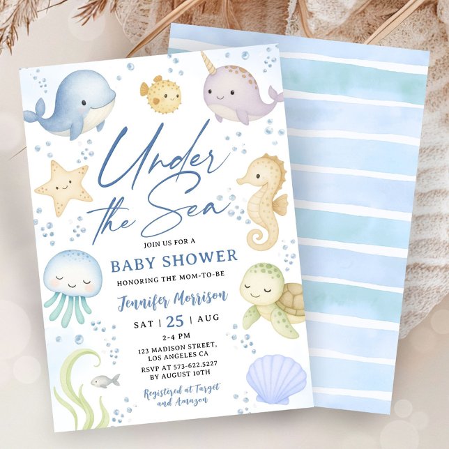 Invitation Sous l'océan Fête de bébé Mignon océan (Créateur téléchargé)