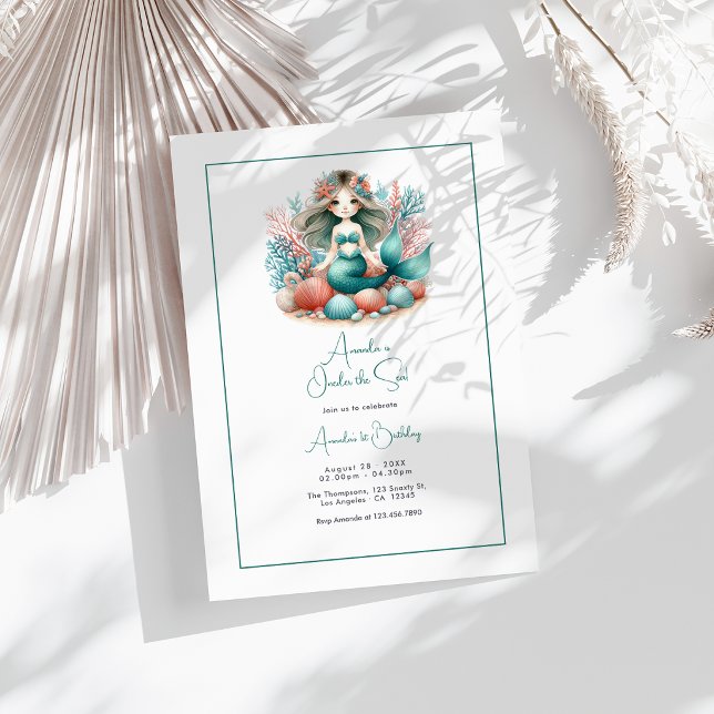 Invitation « Sous l'océan » Fête de premier anniversaire de s (“One-der the Sea” Mermaid First Birthday Party Invitation)