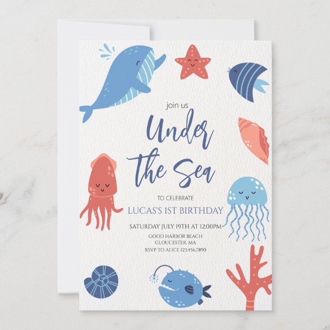Invitation Sous l'Océan  Garçon Anniversaire (Devant)