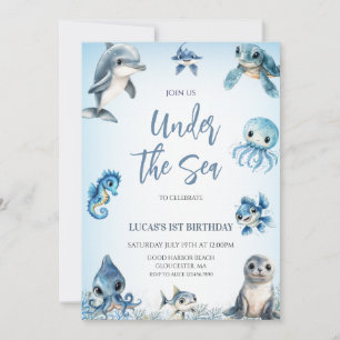 Invitation Sous l'Océan Garçon Anniversaire Bleu