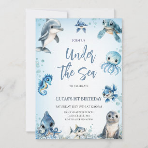 Invitation Sous l'Océan Garçon Bleu 1er Anniversaire