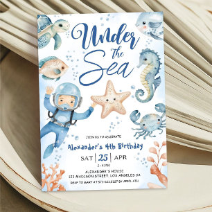 Invitation Sous l'océan ! Garçon mignon Océan 4ème fête d'ann