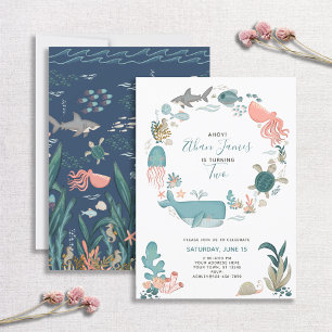 Invitation Sous l'Océan marin Animaux 2e anniversaire Script
