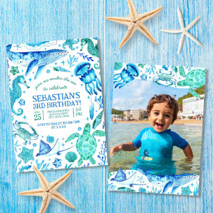 Invitation Sous l'Océan marin Animaux Aquarelle Photo