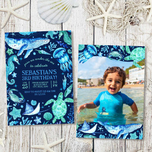 Invitation Sous l'océan Mer Animal bleu foncé Photo