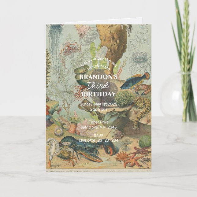 Invitation Sous l'océan Mer Animaux de mer rétro Anniversaire (Devant)