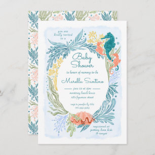 Invitation Sous l'océan Mer Vagues Seahorse Twins Girls