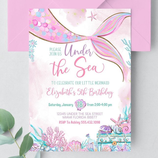Invitation Sous l'océan modifiable La Petite Sirène violet tu (Créateur téléchargé)