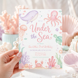 Invitation Sous l'Océan Pastel Fille d'Anniversaire