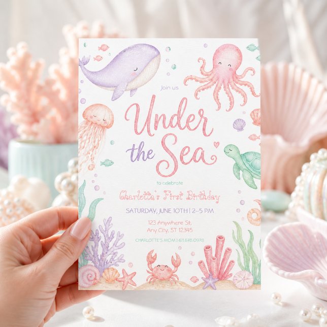 Invitation Sous l'Océan Pastel Fille d'Anniversaire (Créateur téléchargé)