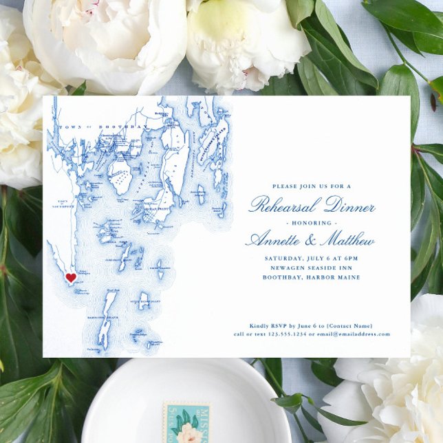 Invitation Southport Boothbay Dîner de répétition du port (Southport Maine Rehearsal Dinner invitations are perfect for your Boothbay Destination Wedding)