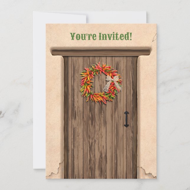 Invitation Southwest Chile Wreath Rustic Door Flat Holiday (Devant)