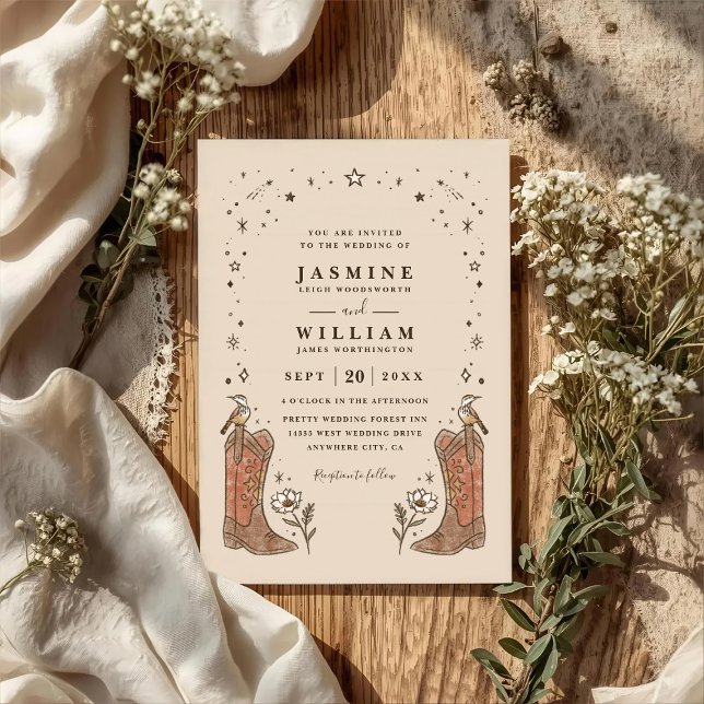 Invitation Southwestern Boho Countryside Chic QR Code Wedding (Créateur téléchargé)