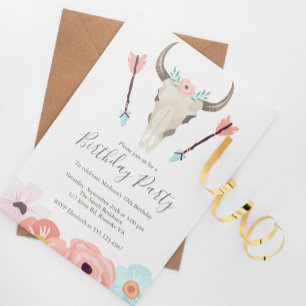 Invitation Southwestern Chic Cow Crâne fête d'anniversaire