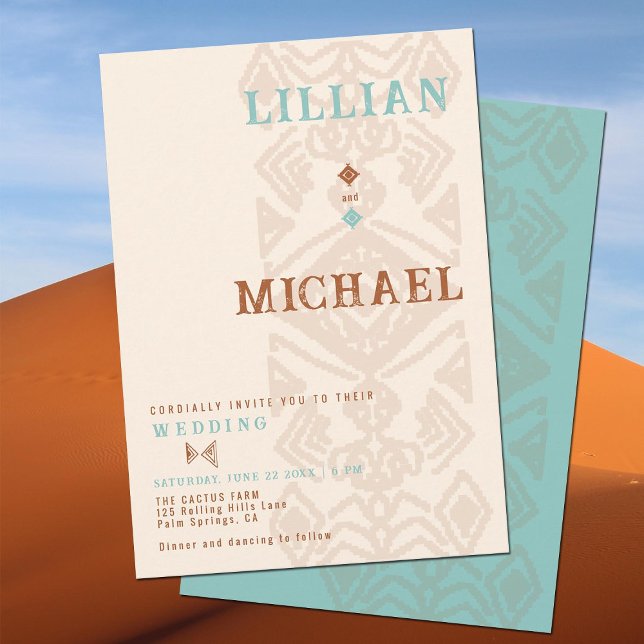 Invitation Southwestern Weert Desert Western Aztec Mariage (southwestern desert cowboy wedding invitation ranch barn western tribal aztec pattern terracotta )