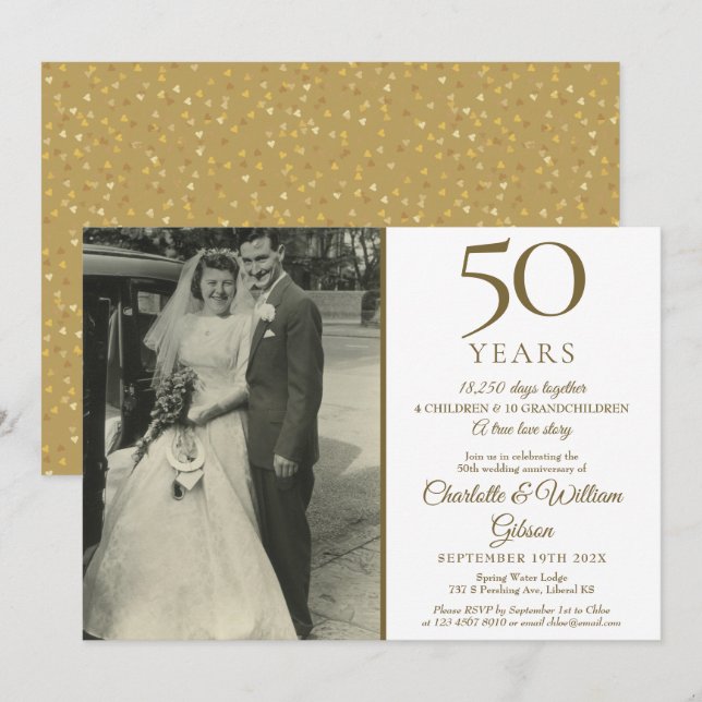 Invitation Souvenir de 50e anniversaire de mariage confettis  (Devant / Derrière)