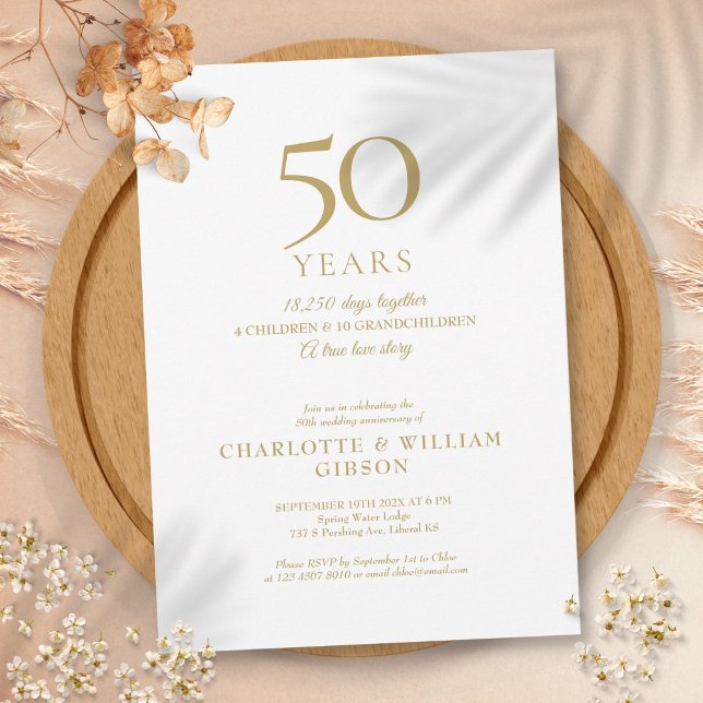 Invitation Souvenirs d'anniversaire de mariage de 50 ans en o (50th Wedding Anniversary Memories Gold Invitation)