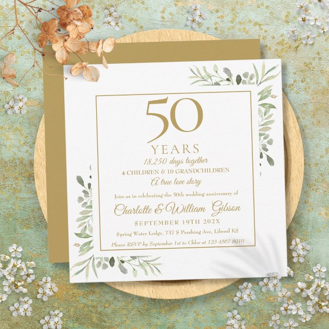 Invitation Souvenirs de 50 ans de mariage Greenery Square (50th Wedding Anniversary Memories Greenery Square Invitation)