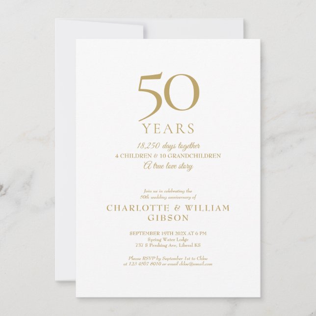 Invitation Souvenirs de 50e anniversaire de mariage en or (Devant)