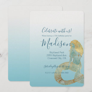 Invitation Soyez génial Gold Aqua Sparkle Mermaid