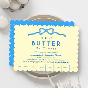 Invitation Soyez Là Anniversaire Enfant Ruban Bleu Beurre