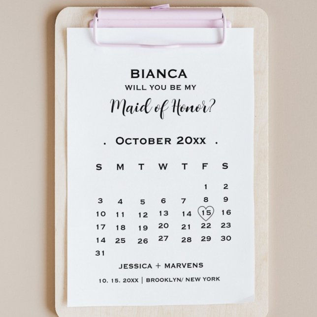 Invitation Soyez ma bonne d'honneur non photo calendrier prop (Créateur téléchargé)