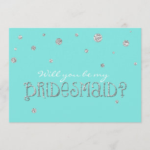 Invitation SOYEZ MA BRIDESMAID Aqua Blue Silver Parties scint