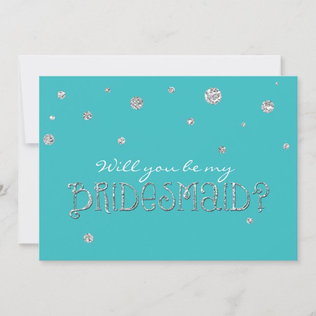 Invitation SOYEZ MA BRIDESMAID Turquoise Parties scintillant  (Devant)