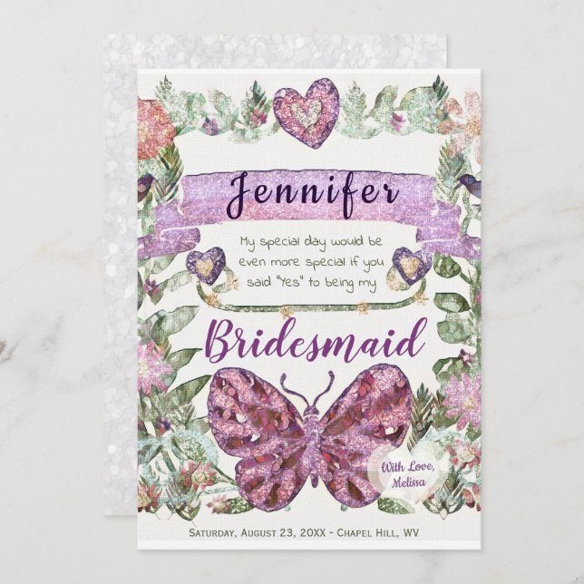 Invitation Soyez ma femme d'honneur avec coeur (Devant / Derrière)